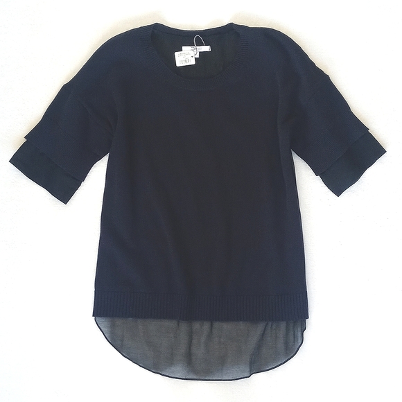 10 Crosby Derek Lam Tops - 10 Crosby Derek Lam Women's Navy Blue Cashmere & Silk Short Sleeve Sweater Top L